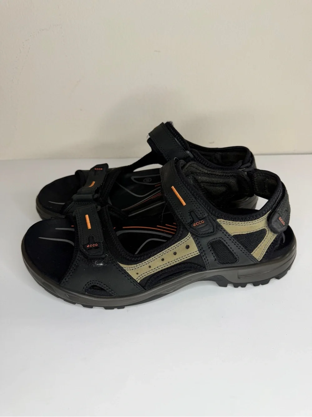 Mens Ecco Receptor Outdoor Sandals Men’s Size 46 US 12 Black Gray Hiking Trail